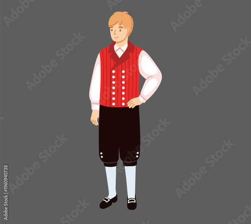Dane man wearing traditional costume. Denmark. National clothes. Folk ethnic dress. European male character. Hand-drawn vector illustration.