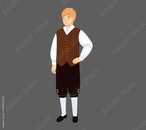 Man wearing belgian traditional costume. Belgium. National clothes. Folk ethnic dress. European. Hand-drawn vector illustration.