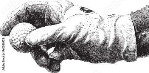 A hand-drawn vector illustration of a person holding a golf club while wearing a golf glove

