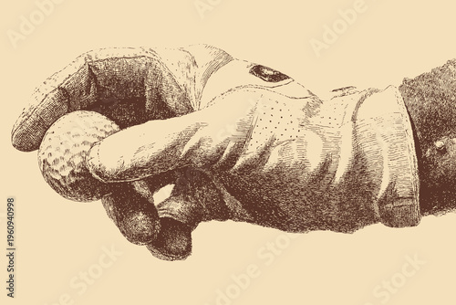 A hand-drawn vector illustration of a person holding a golf club while wearing a golf glove.