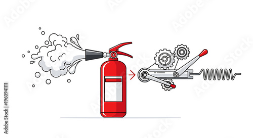 Fire extinguisher putting out engine fire.