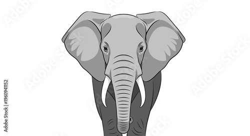 A gray elephant head illustration facing forward.