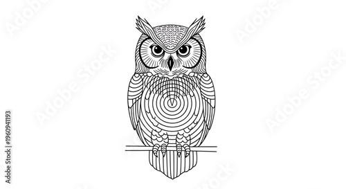 Illustration of an owl with geometric patterns.
