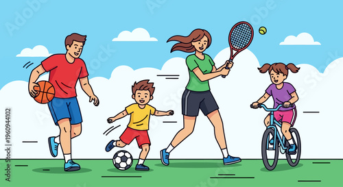 Active Family Enjoying Outdoor Sports and Leisure Activities