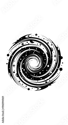 Abstract Spiral Galaxy Illustration with Stars and Planets
