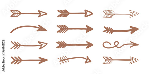 Brown arrows on white background hand drawn direction 