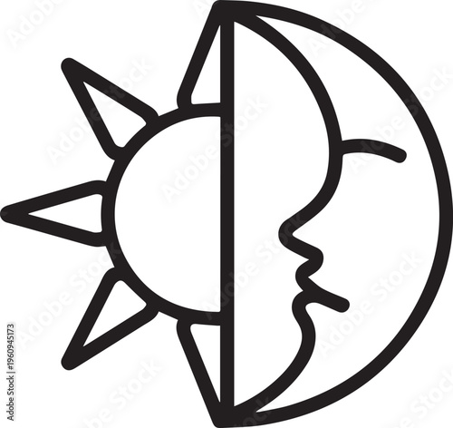 Silhouette sun and moon icon line style isolated, Light & dark mode symbol no background