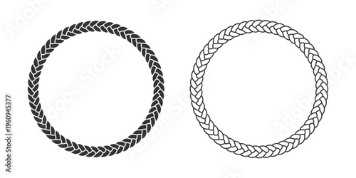 Two plait frames ornament with blank space inside. Framings graphic design templates. Symbols isolated on white background. Vector illustration