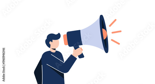 Man holding a loudspeaker shouting.