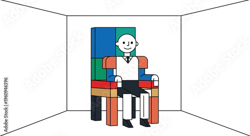 Man sitting on a colorful chair.