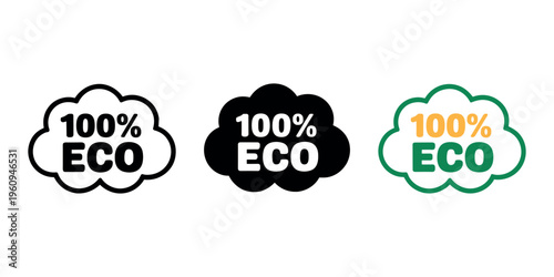 Eco labels 100 percent cloud shaped ecology in white background.