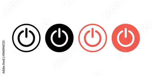 Four power button in black and red on/off button black and white red and white symbols