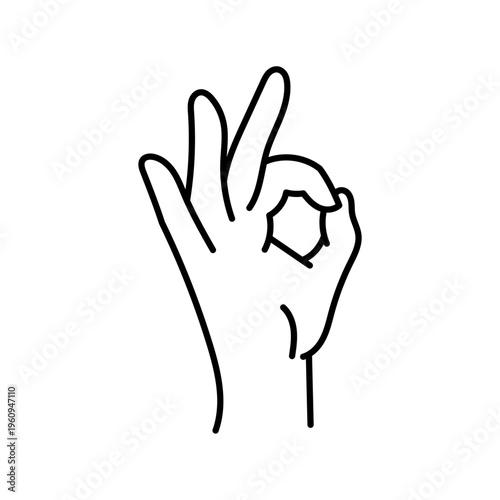 Minimal outline vector illustration of a hand making OK gesture. Simple line icon representing approval, agreement and positive feedback