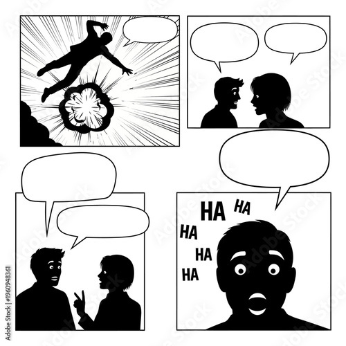 Black and white comic book characters.