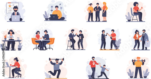 Diverse individuals engage in various professional and leisure activities