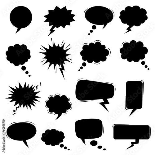 Black speech bubbles and thought clouds.