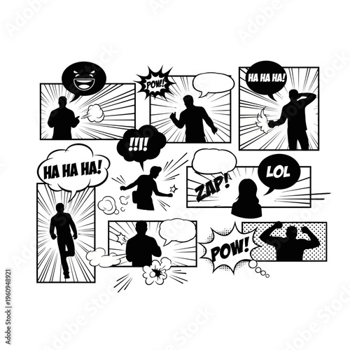 Comic book style speech bubbles people.