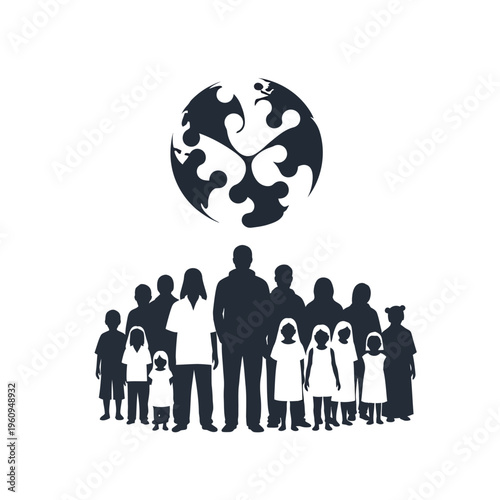 Diverse Family Group Silhouette Illustration.