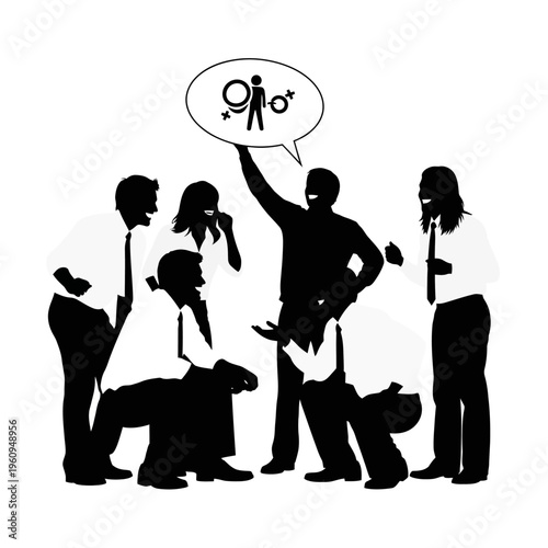 Diverse group discussing gender equality.