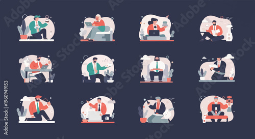 Diverse individuals engaged in various work-related tasks and activities