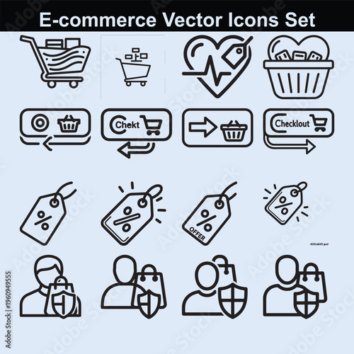 E-commerce vector icon set offers various symbols for online shopping platforms.