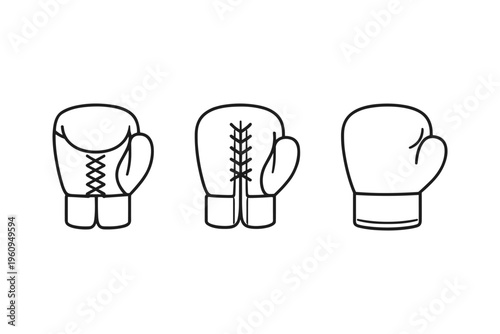 Three boxing gloves in a line, each with a different lacing style on a white background