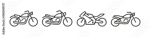 Collection of four distinct motorcycle line art icons on a white background