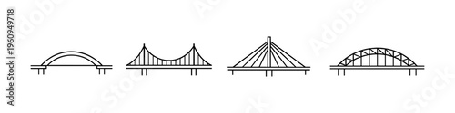 Collection of simple line art icons representing different types of bridges