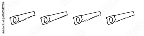 Row of simple hand saw icons with sharp teeth and wooden handles