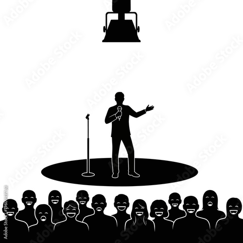 Man Performing on Stage with Audience.