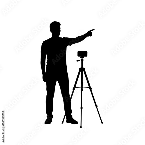 Man pointing at a camera.