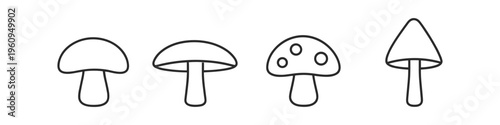 Collection of simple line art mushroom icons with varied shapes and patterns