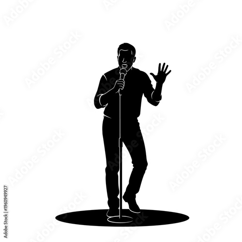 Man Singing into Microphone Silhouette.