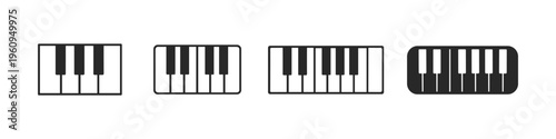Collection of stylized piano keyboard icons in black and white