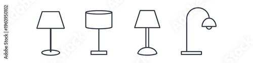 Collection of four distinct line art lamps on a white background