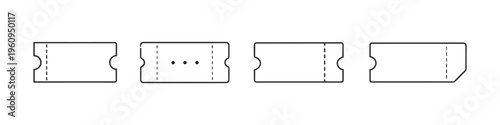 Collection of blank ticket icons with perforated edges and cutouts