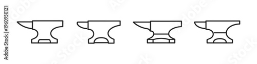Collection of four distinct anvil icons in a clean, minimalist line art style