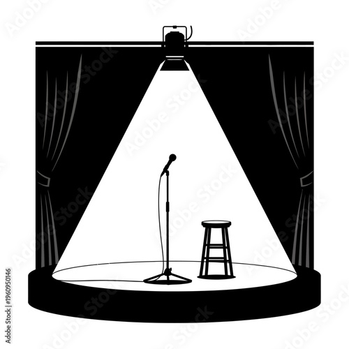 Microphone on stage with stool comedy.