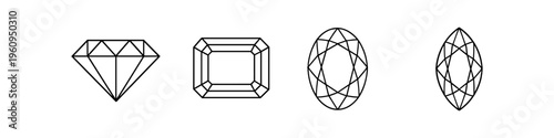 Collection of four distinct gemstone cuts displayed as line art icons