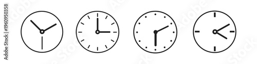 Collection of four minimalist clock faces showing different times