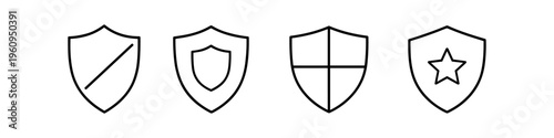 Collection of four distinct shield icons representing security and protection concepts