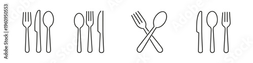 Collection of simple line art icons representing cutlery and dining utensils