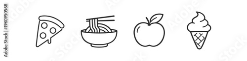 Collection of simple line art icons representing diverse food items