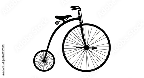 A black silhouette of a vintage penny farthing bicycle
