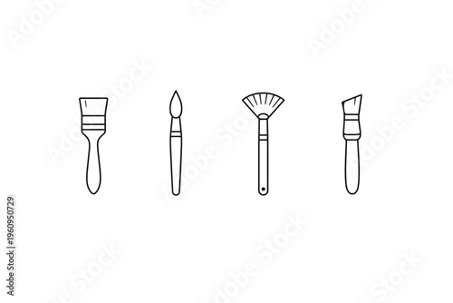 Collection of four different artist paint brushes in a simple line art style