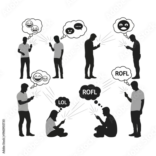 People laughing at their mobile phones.