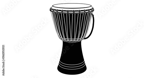 Black and white illustration of a djembe drum