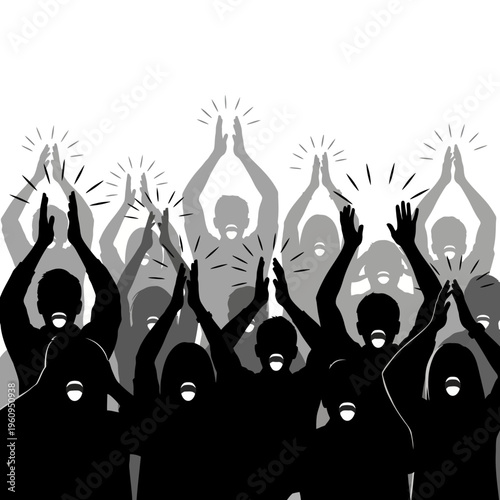 People raising hands in protest.