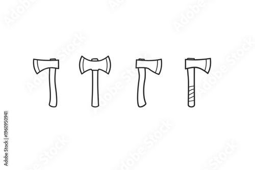 Collection of four different axe icons in a simple line art style