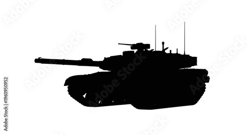 Silhouette of a military tank on with antennae and gun